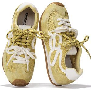 Women's Light Yellow Memory Foam Shoes Lightweight Nonslip Walking Sneakers